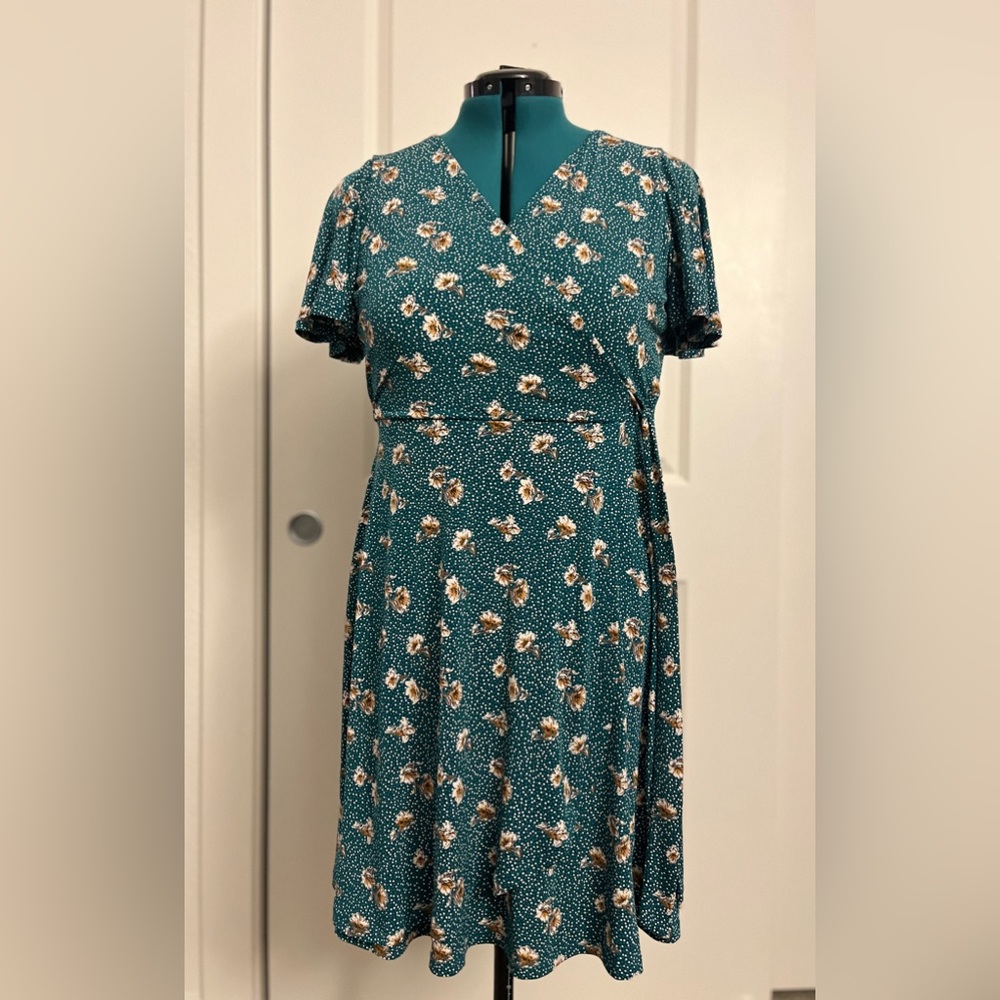 Kaileigh Green Floral Faux Wrap Dress